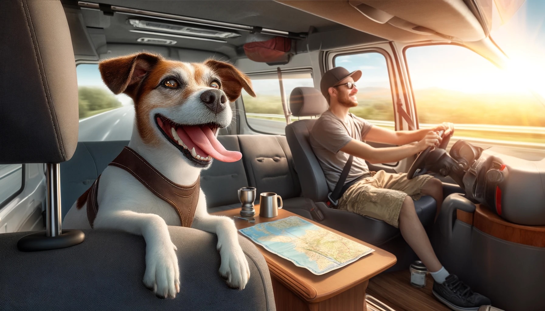 Dog in camper van with human