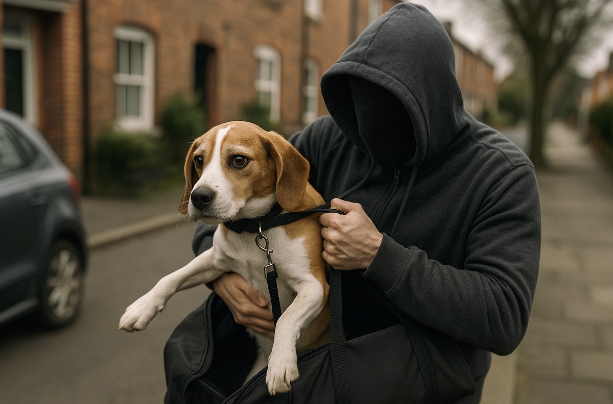 man wearing mask carrying dog